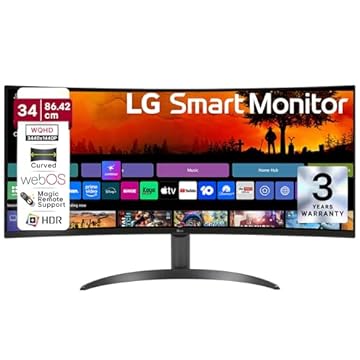 LG Monitor inteligente 34SR60QC curvo (1800R) UltraWide 21:9, WQHD de 34 polegadas (3440 x 1440), HDR10 99% sRGB (tipo), 100Hz, alto-falante embutido, webOS, AirPlay2, compartilhamento de tela