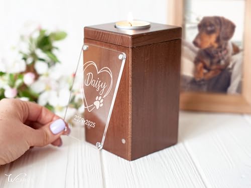 Image of Personalized Pet Memorial - Dog Memory Box Keepsake with Photo, Cat Cremation Urn for Ashes Candle (Small, Text Engraving)