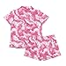 Bloomprint Pink Tie Dye Women's Pajama Set Casual Summer Short Sleeve Tops Shorts Fashion Button Down Sleepwear With Pockets