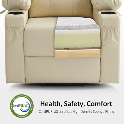 Image of MCombo Large Power Lift Recliner Chair with Massage and Heat for Tall Elderly People, 3 Positions, Cup Holders, and USB Ports, Faux Leather 7516 (Large, Cream White)