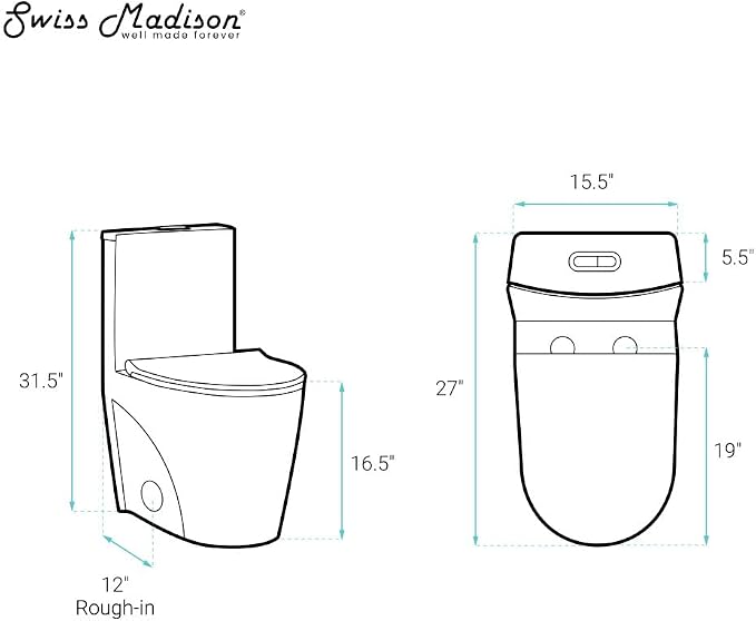 Inodoro suizo de una pieza St. Tropez, alargado, con descarga dual Vortex de 1,1/1,6 galones por descarga y asiento inteligente con bidet miniatura 2