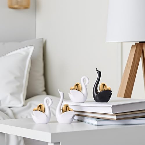XMGZQ 2pcs White Ceramic Swan Couple Figurines,Elegant Swan with Gold Heart Statue,Wedding Gifts for Couples 2025,Mini Couple Statues Gifts for Newlyweds,Bedroom Dresser Shelf Decor Knick Knacks - Image 6