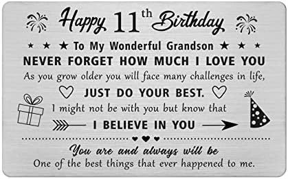 FALOGI Grandson 21st Birthday Card, Birthday Gifts for 21 Year Old Grandson, Metal Engraved Wallet Card