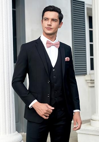 Image of HISDERN Bow Ties for Men Pretied Bow Tie Set Paisley Classic Bowties and Pocket Square Cufflinks Set for Wedding Party