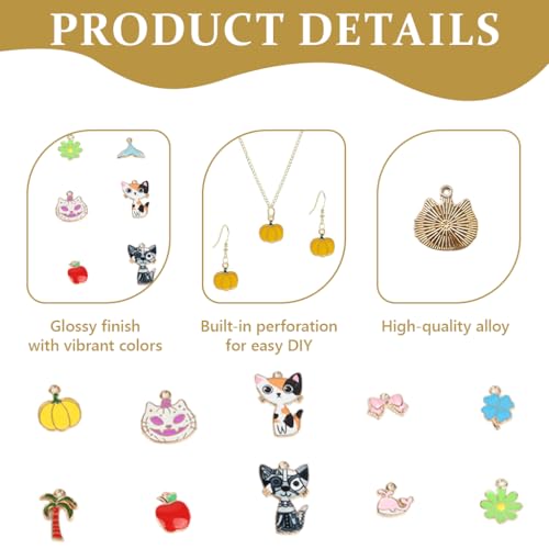 Image of Zibuyu Gold Plated Enamel DIY Charms for Jewelry Making Materials Kit - Animal Moon Star Fruit Pendants Bracelet Making Set