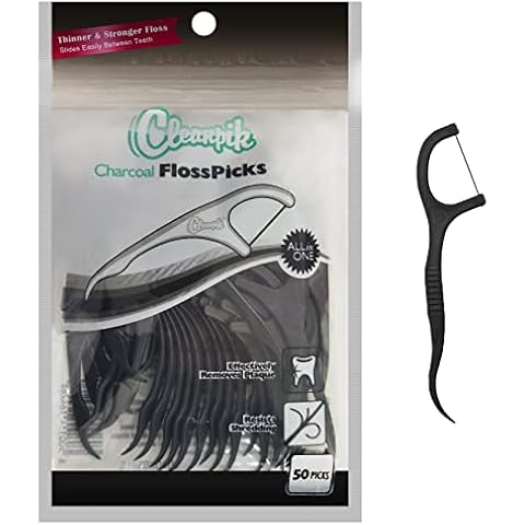 Bamboo Charcoal Dental Floss Stick,50pcs Activated Charcoal Floss Sticks Fresh Breath ,Floss Sticks Charcoal, Tooth Picks, Teeth Cleaning Mint Cover