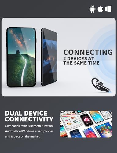 Oreillette Bluetooth à une oreille avec Bluetooth 6.1, casque Bluetooth pour 100 heures de veille, batterie 800 mAh, casque sans fil avec micro, casque Bluetooth pour conduite, travail, camionneur – vue 5