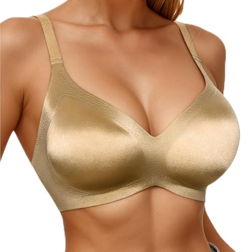 Sujetador sin costuras, sujetador sin aros, tirantes ajustables en la parte delantera, ropa interior, sujetador sin costuras, sujetador push up, cómodo bralette, caqui, XXL