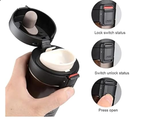 Image of Zentro Travel Coffee Mug Leak Proof -380 ML One Click Lid Stainless Steel Coffee Cup for Car, Office & Daily Commute with Secure Lock & Easy Clean Design (Black)