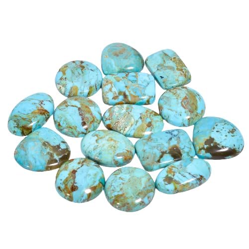 Natural Kingman Turquoise Gemstone- Healing Crystals for DIY Jewelry Making -Loose Natural Cabochon -Perfect for Crafting Unique Jewelry Designs Gift for Her, Mother and Wife (5 pcs, 25-35 mm)