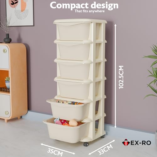 Image of TEX-RO Modular Drawer Storage Organizer | Plastic Chest of Drawers for Kitchen Storage Cabinet | Multi-Layer Storage Drawer Cabinet & Drawers Organisers for Home, Office, Kids (Cream, 6 Layer)