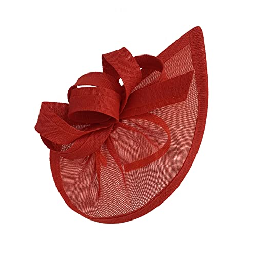 Caprilite Vegan Moon Hoop Fascinator Hat on Headband Wedding Ascot Races Bespoke Sinamay Disc (Red)