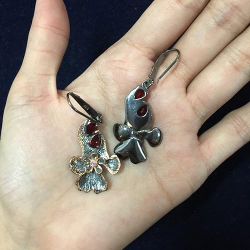 Boucles d'oreilles grenat argent 925 d'exception et quartz rose - 3