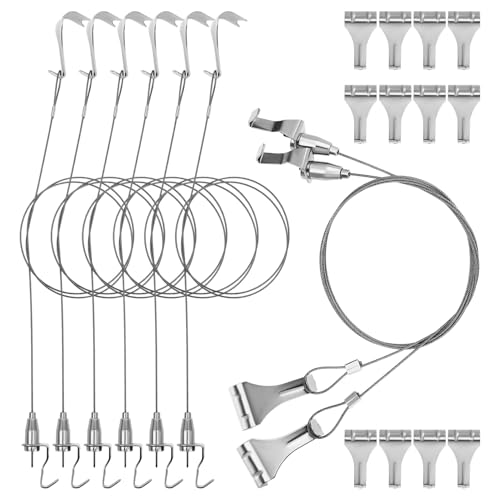 Image of 8 Sets Heavy Duty Picture Hanging Kit with Adjustable Wire and Picture Rail Hooks for Gallery and Exhibition Display, Stainless Steel Frame Hanging System