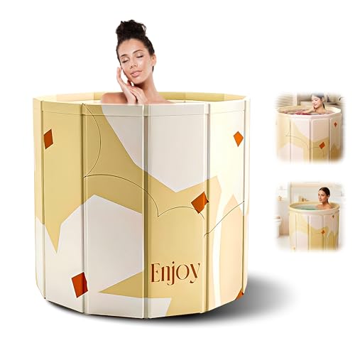 Image of Bath Tub for Adult for Bathroom, Foldable SPA Tub for Home Use with Drainage Hole, Thickened Insulated Ice Bath Tub, Inflatable BathTub for Adults, Ice BathTub for Adults (Yellow Flower)