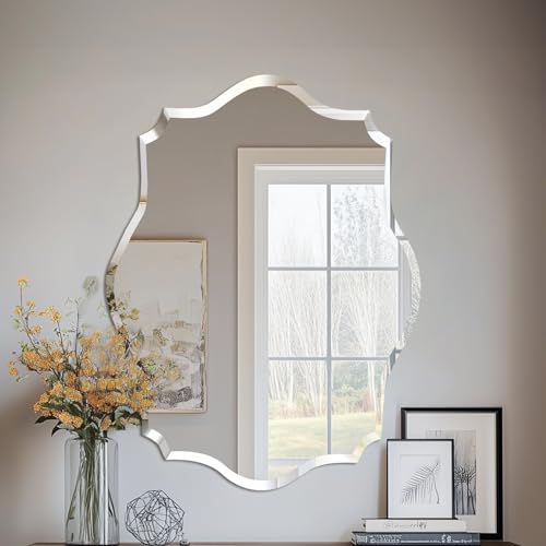 Artloge ミラー おしゃれ 鏡 壁掛け 洗面台 ウォールミラー 化粧鏡 ウェーブミラー 洗面鏡 浴室鏡 割れない鏡 お風呂鏡 玄関 トイレ 姿見鏡 大きい 女優ミラー 壁美人 曇り止め コーティング 賃貸 新築