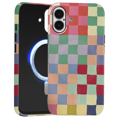 Vxinvnoi Cover Magnetica per iPhone 17 6,3', Compatibile con MagSafe, Custodia Aesthetic Scacchi Plaid Disegni Ragazza Case, Sottile Silicone TPU Bumper Antiurto Protettiva Cover, Checkered