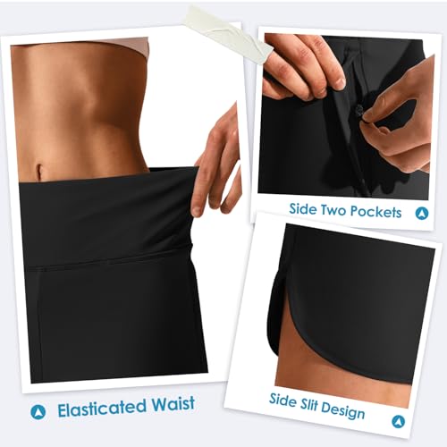 Women's 6" High Waisted Swim Board Short, Quick Dry Beach Swim Shorts with Mesh Brief Liner and Side Pockets4