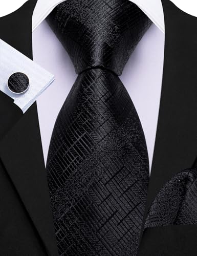 Image of Barry.Wang 6 PCS Men Ties Set Silk Business Fashion Woven Necktie Handkerchief Cufflinks Paisley Stripe Wedding Party