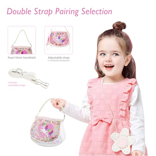 Image of PATPAT Unicorn Sling Bag for Girls, Women & Kids - Pink, Animal Print, Zipper Closure, Beaded Chain & Shoulder Straps, Compact Size (19x9x14 cm), Birthday Gift
