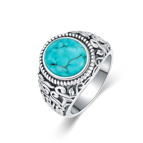 BETHZA Bagues turquoise pour homme en argent sterling 925 Bague vintage western avec véritable pierre précieuse turquoise Bijoux Cadeaux d'anniversaire...