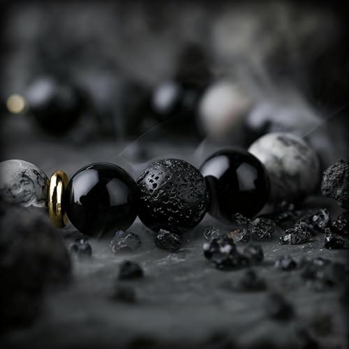Pulsera de obsidiana negra para hombre 10mm ajustable miniatura 3