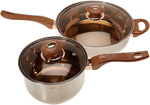 Uniware Stainless Steel Cookware Set (12 Pcs Stainless Steel Brown Handle Pot and Pan set)