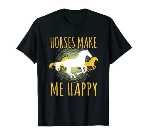Horses Makes Me Happy Horse Silueta Diseño Ecuestre Camiseta