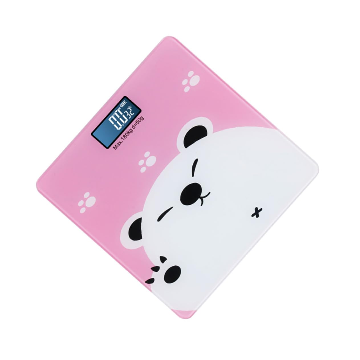 PACKOVE Bilancia Digitale Capacità Fino a 180 Kg Vetro Temperato Pesapersone Schermo Lcd Grande Design Rosa Classico e Rilevazione Temperatura per Infant e Adulti per Uso Domestico