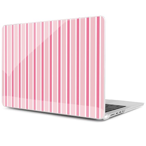 Image of MEEgoodo Case for M5 MacBook Pro 16 inch Case 2026 2024 2023 2021 with M5 M4 M3 M2 M1 Pro /Max Chip, Fit Model A3429 /A3428 /A3403 /A3186 /A2991 /A2780 /A2485, Light Pink&White Stripes