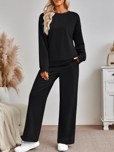 AUTOMET Womens Sweatsuits 2 Piece Sets Travel Outfits 2025 Fall Matching Lounge Set Oversized Sweatshirt Wide Leg Pants3