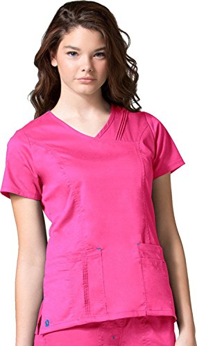Maevn Women's Blossom Collection Pintuck Mock Wrap Top, Passion Pink/Pacific Blue, X-Large