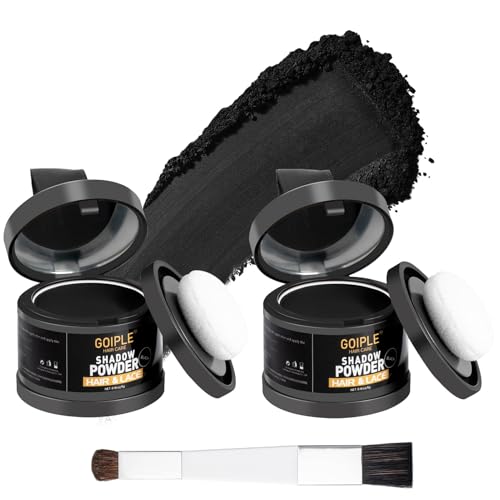 Root Cover Up Powder Hairline Powder for Women Root Touch Up Hair Color for Bald Spots Eyebrows Beard Line Hair Fibers for Thinning Hair Shadow Cover Up 2 Pack (Black)