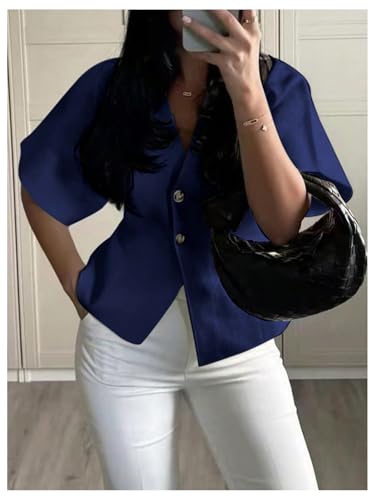 Verdusa Women's Old Money Clothes Summer Short Sleeve Cardigans V Neck Button Down Lightweight Outerwear Knit Sweater3