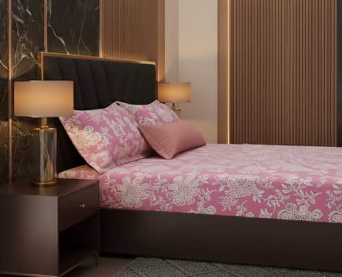 Image of 400TC Cotton Feel Glace Cotton Elastic Fitted Bedsheet Queen Size || Includes 1 Double Bed Elastic Bedsheet Queen Size with 2 Pillow Covers (60 inch x 78 inch Inches, Orchid Pink)