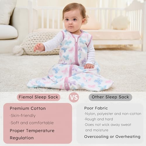 Image of Baby Sleep Sack 0-6 months, 100% Cotton Sleeping Sack for Newborn and Infant, 3 Pack Baby Wearable Blanket, 0.5 Tog Lightweight Double Zipper Sleep Bag Small Pink Butterfly Flower