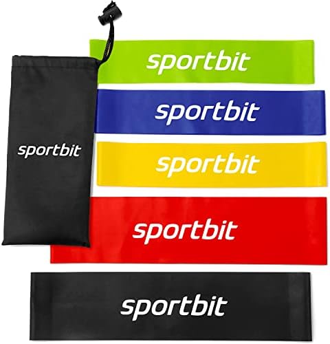 Sportbit Exercise Resistance Bands Set of 5 + Bag + eBook | Best Elastic Resistance Loop Bands for Stretching, Yoga, Physical Therapy, Workout, Home Fitness and Sport