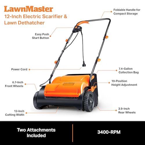 Image of LawnMaster GV1212B Scarifier and Dethatcher 13-Inch 12AMP