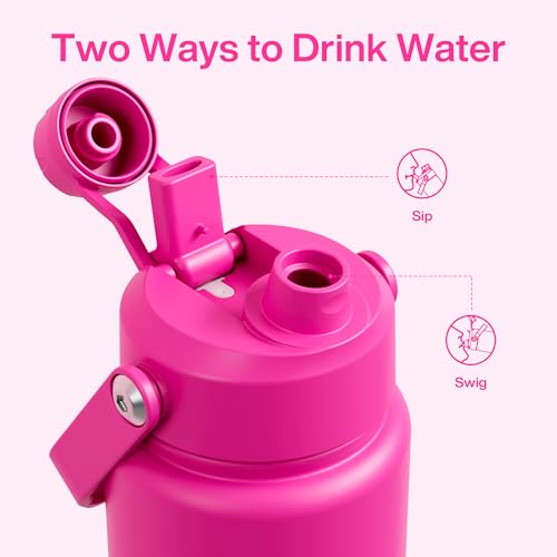 Image of ENCOOL Insulated Water Bottle with Straw Stainless Steel Water Bottle, Leak-Proof, BPA-Free, Double Wall Vacuum Keeps Cold for 24 Hours for Sports, Travel, School (32 oz, Persian Rose)