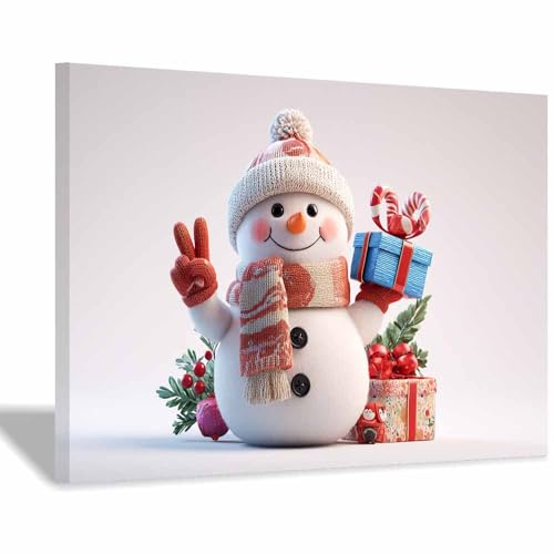 Cadeau bonhomme de neige tableau festif 70x100cm CUDAOO paysage d'hiver