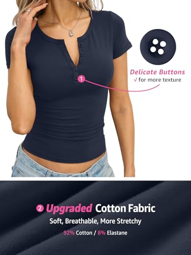 Image of EasyGala Womens Cotton Short Sleeve Shirts V Neck Henley Tops Basic Tees
