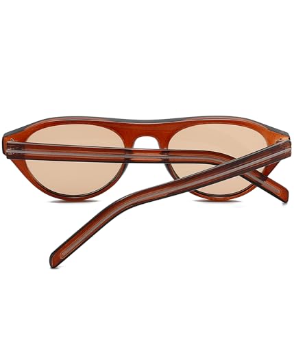 Image of EYLRIM Retro Oval Cat Eye Sunglasses for Women Men Trendy Flat Top Narrow Cateye Shades UV400 Protection