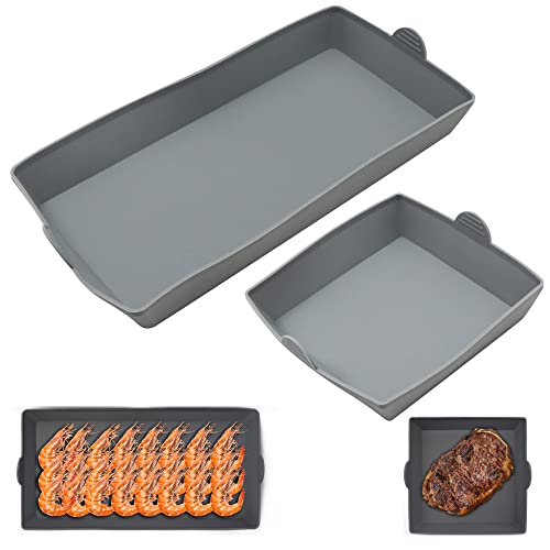 Stampi Tortiera Teglia Forno Torta -2 Pezzi Teglie Antiaderenti Silicone Scatole Rettangolare Stampo Pentole Torte Due Tipi Cibo Contemporaneamente Gusti Diversi Preparazione Dessert Carni （Grigio）