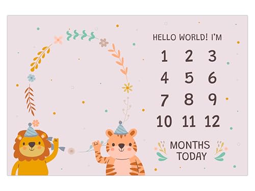 Image of Monthly Milestone Blanket Jungle-Themed Design | 1-12 Months | Ultra-Soft & Skin-Friendly | Ideal for Newborn Boys & Girls | Perfect Baby Growth Tracker & Photoshoot Prop