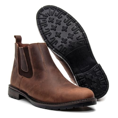 Botina Bota Masculina Chelsea Couro Legitimo Conforto Macio Café (Café, BR, Adulto, Numérico, 41)