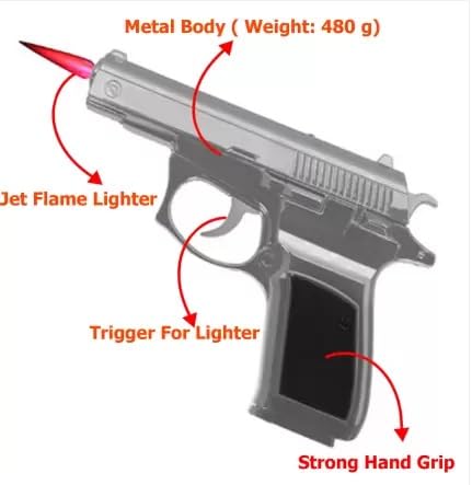 Image of EXTREMUS Gun Lighter Pistol Lighter Heavy Weight Metal Body Gun Pistol Shaped with Barrel Pull Back System and Holster Pocket Lighter for Decorative, Smoking Filled with Gas (Z-83 Silver)