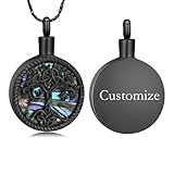 QGJNSGC Personalised Pendant Urn Necklace for Ashes Tree of Life Cremation Jewelry for Ashes Abalone Shell Opal Memorial Keepsake Urn Pendant for Women Men Engraved Necklaces