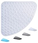 ADOV Corner Shower Mat, 54x54cm Curved Non Slip Anti-Mould Bath Mat, Quadrant Rubber Mat for Inside Shower Bathroom Floor, Machine Washable Sector Shower Mats with Strong Quick Dry Suction Cups- Clear