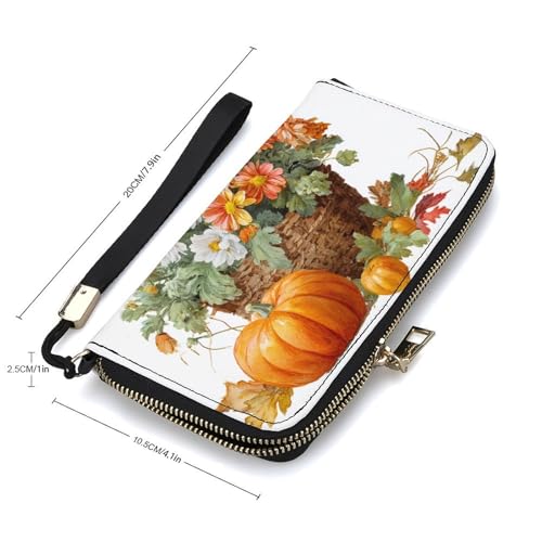 Basket of Flowers Daisies Autumn Pumpkins PU Leather Clutch Long Bifold Wallet, Coin Purse Credit Pass Case, Durable Card-Holder Money Storage for Women Men2