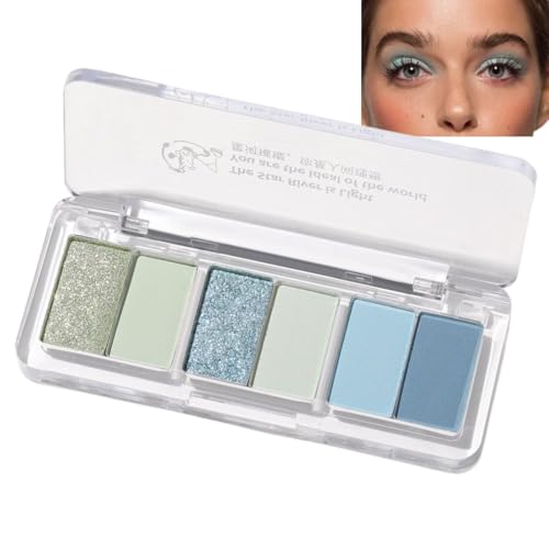 Green & Blue Eyeshadow Palette, 6 Colours Eye Shadow Pallets for Women, Glitter Eyeshadow, Long-Lasting Highly Pigmented Green Light Navy Blue Eye Shadow Palette for Daily & Party Makeup